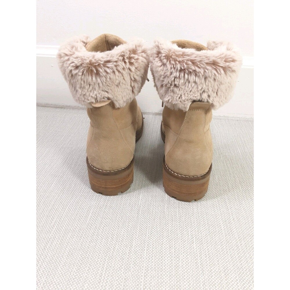 Antonio De Faria Lexi Size 9 Tan Boots Leather Upper Suede Faux Fur Combat Moto - Picture 7 of 15